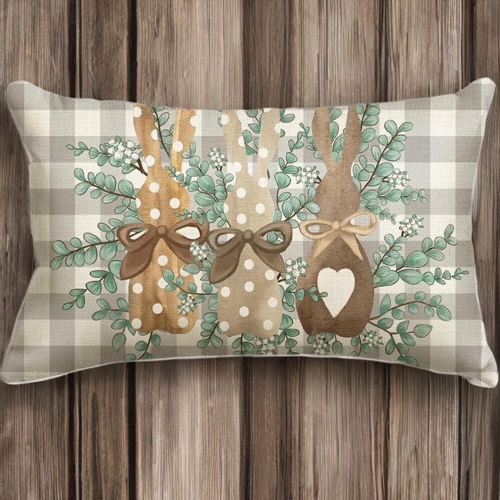 Easter Bunny Decorative Pillow Cover Lumbar Accent Throw Case Spring Decor 12x20